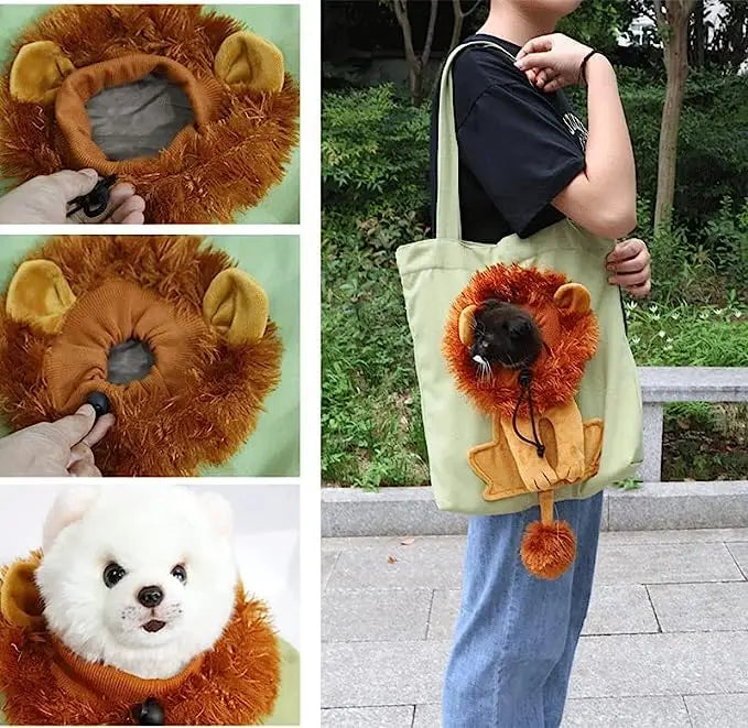 Pet Canvas Shoulder Bag Lion Shaped Carrier For Cat Comfortable Cats Carrying Pouch Handbag Puppy Messenger Bag For Out Travel - Play Paws Toys