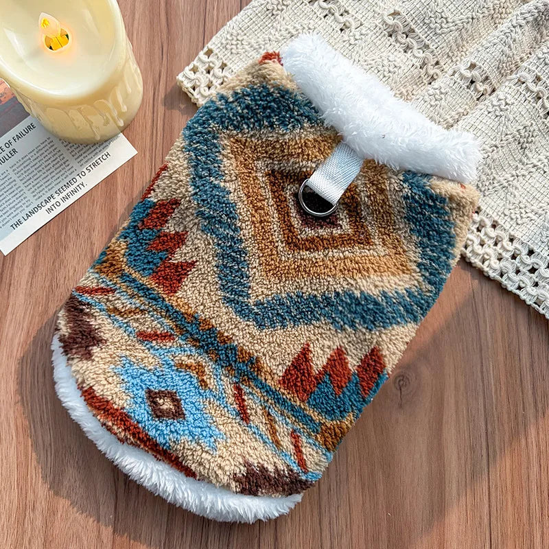 Dog Cat Plush Vest  Warm  Sleeveless Jacket, Nordic Knit Pattern Pet Coat,Fair Isle  Cozy Fleece Lined Puppy Kitten Apparl