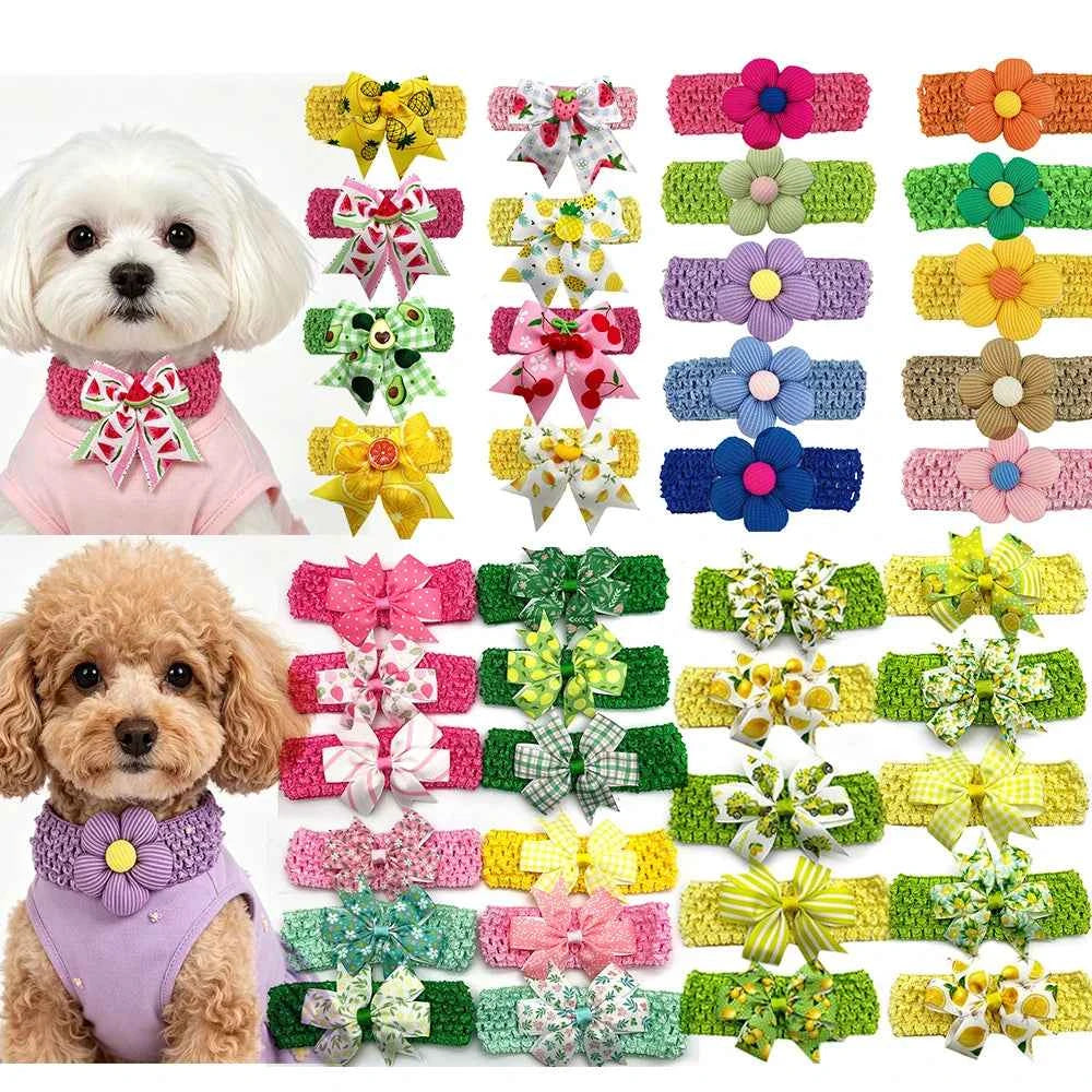 30pcs Pet Grooming Dog Bowtie Spring Summer Pet Necktie Grooming Collar Elastic Band for Small Middle Large Dog Pet Supplies