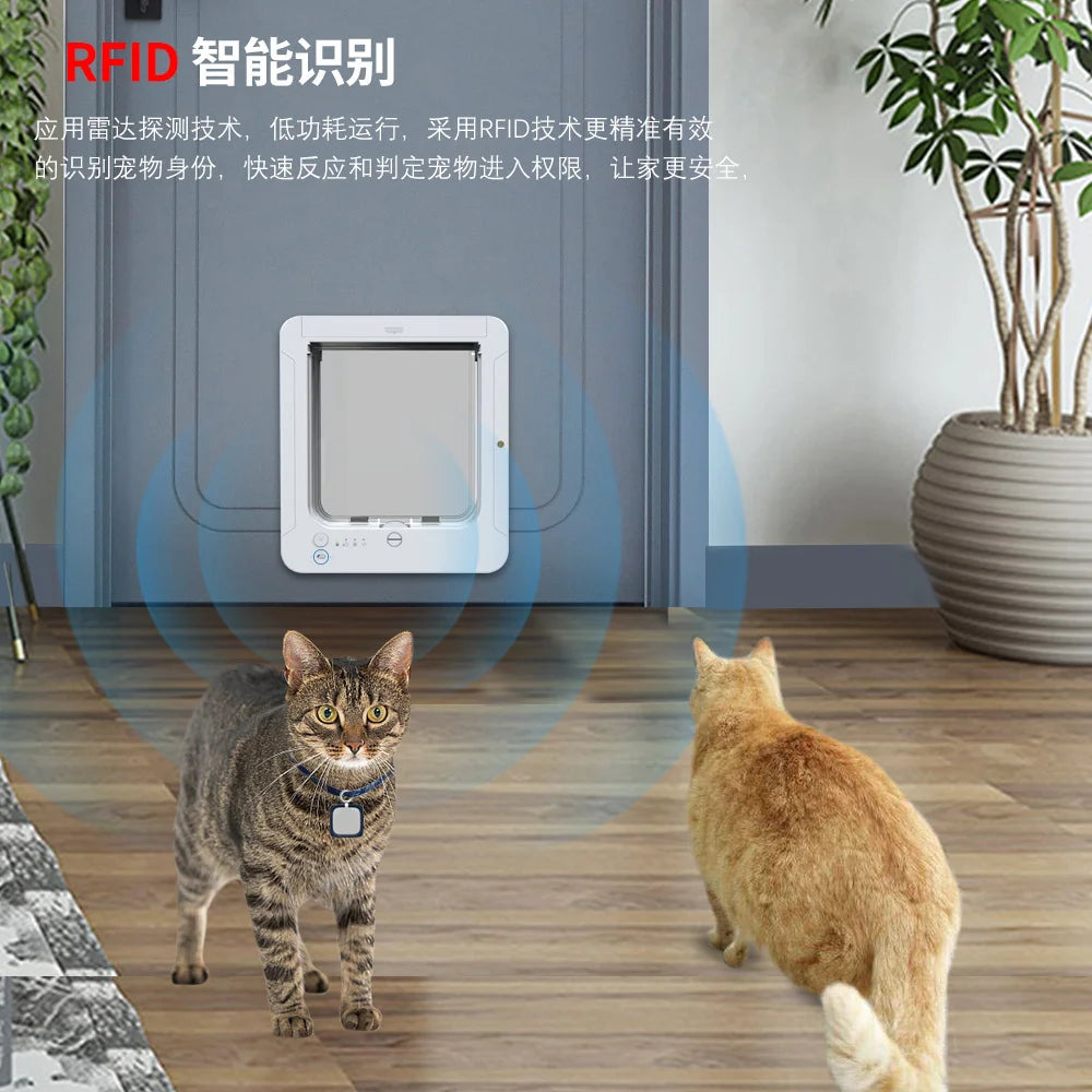 Electronic Induction Dog Cat Door Automatic Smart Pet Safe Door Cat Flap with Microchip Sensor Controllable Direction Cat