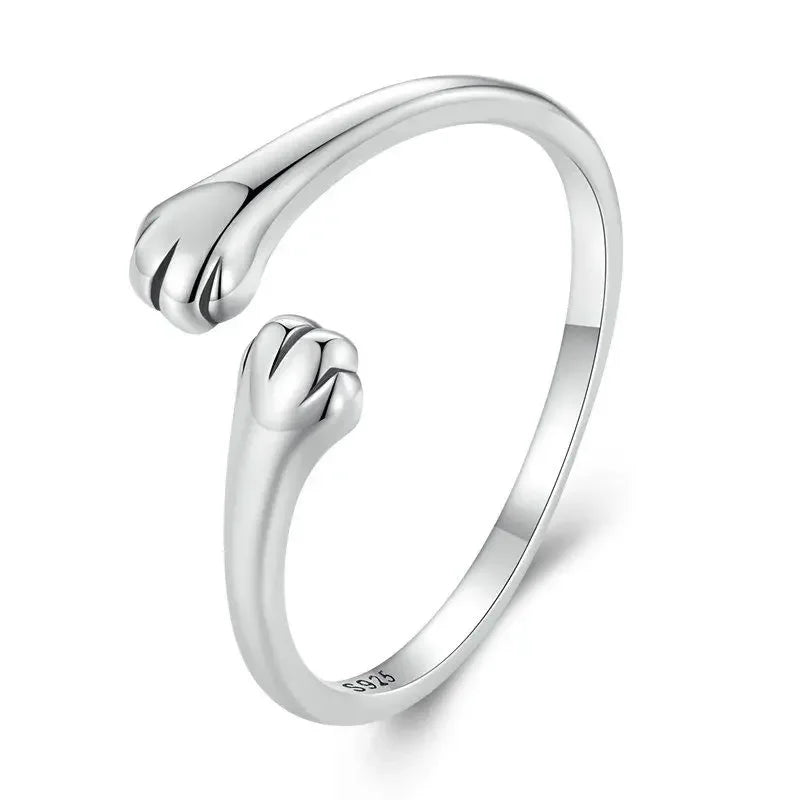 WOSTU 925 Sterling Silver Cat Pet Adjustable Rings For Women Animal Dog Open Ring Family Daughter Birthday Jewelry Girl Gift