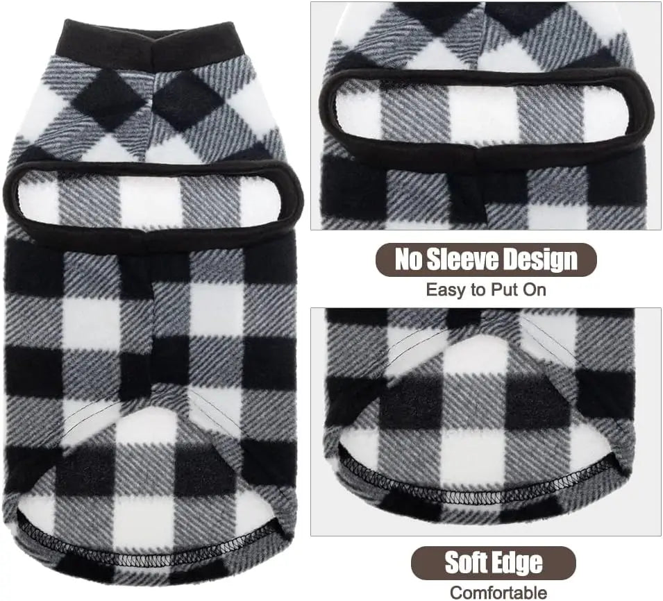 EXPAWLORER Plaid Cat Sweater Warm Fleece Hoodie Vest for Cats Small Dogs Fall Winter Coat Pullover Buffalo Check Clothing - Play Paws Toys