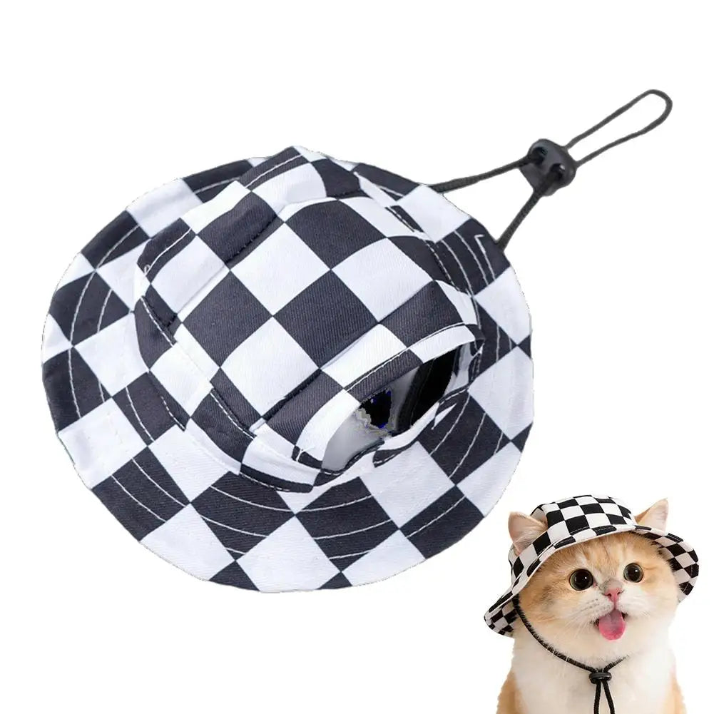 Cute Print Cat Hat for Small Medium Cats Adjustable Pet Cap Breathable Comfortable Sunscreen Hat Beach Activities