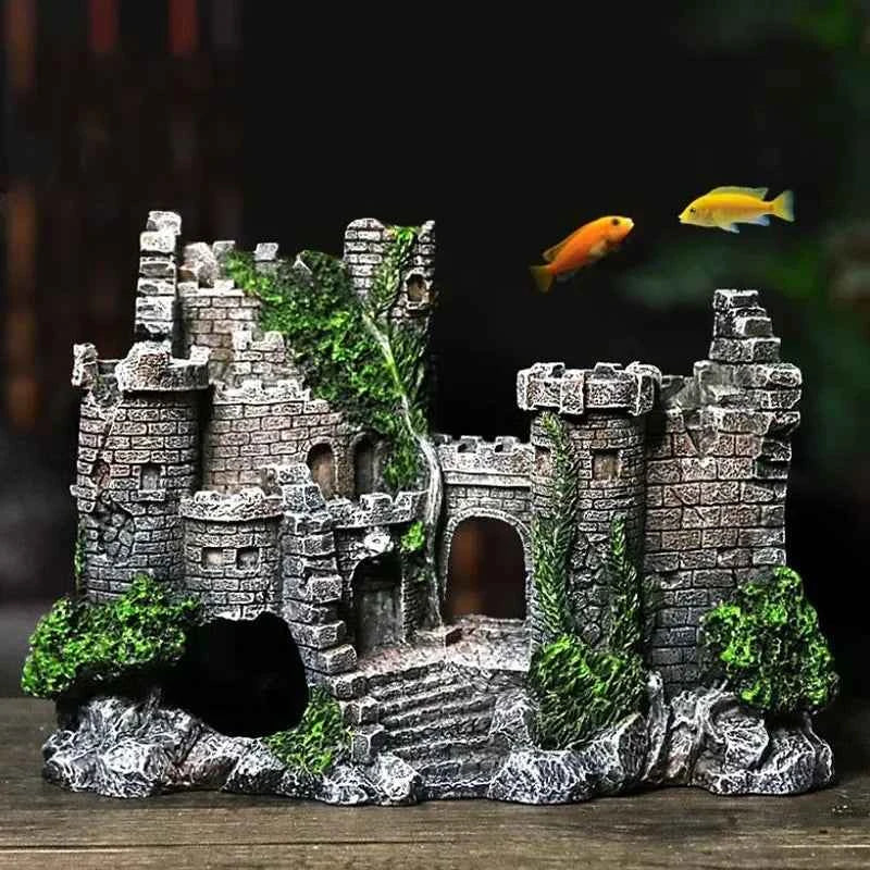 New Resin Artificial Fish Tank Ancient Castle Decoration Aquarium Rock Cave Building Decoration Aquatic Landscaping Ornament