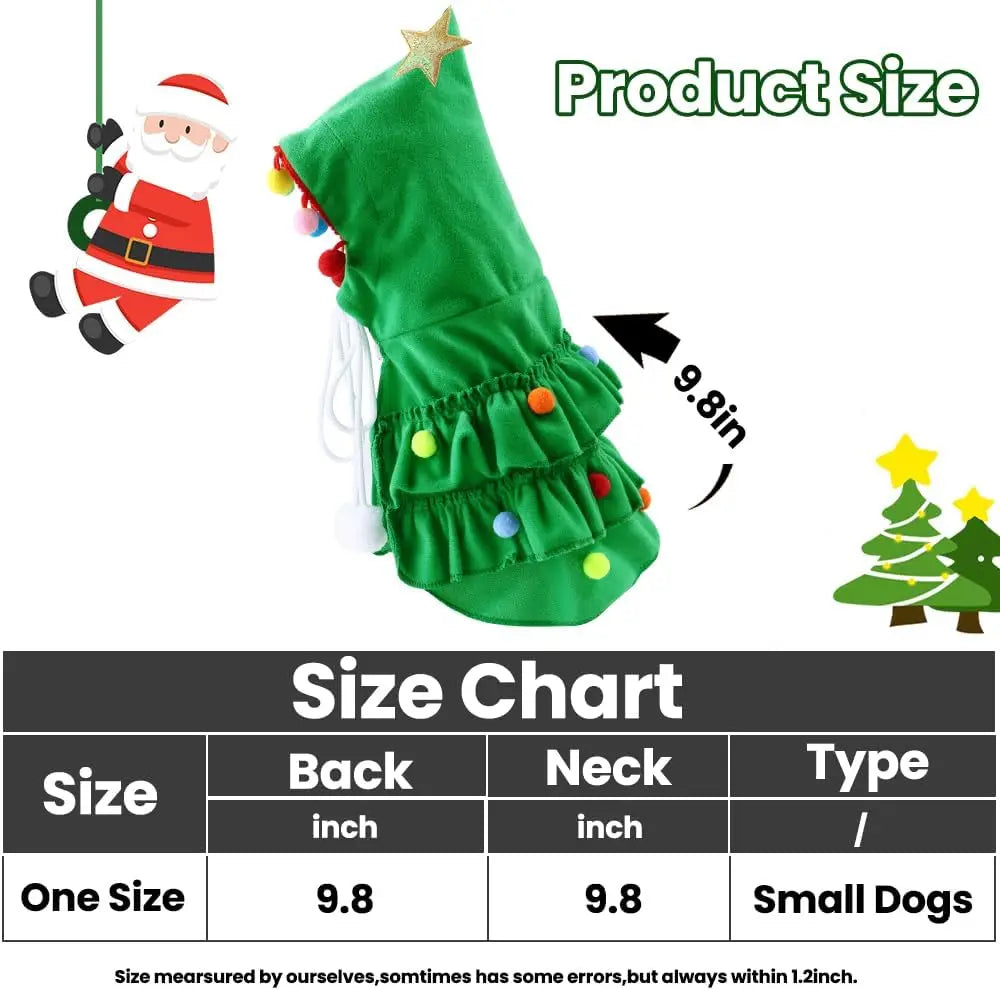 Cat Christmas Outfit Green Pet Cloak with Hat Star Pompoms Puppy Cape Clothes Tree Elf Costumes Party Pet Supplies Accessories - Play Paws Toys