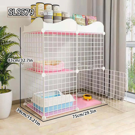 Cat Cage for Home Use, Indoor Pet Cat Large Space, Luxurious Small Cat House, Three-Story Multi-Cat Portable Assembly Empty Cage - Play Paws Toys