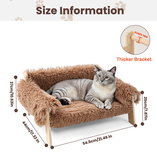 Large Cat Bed Sturdy Wooden Leg Raised Plush Cat Sofa Bed Kitten Bed for Indoor Cats - Soft Cat Couch - Play Paws Toys