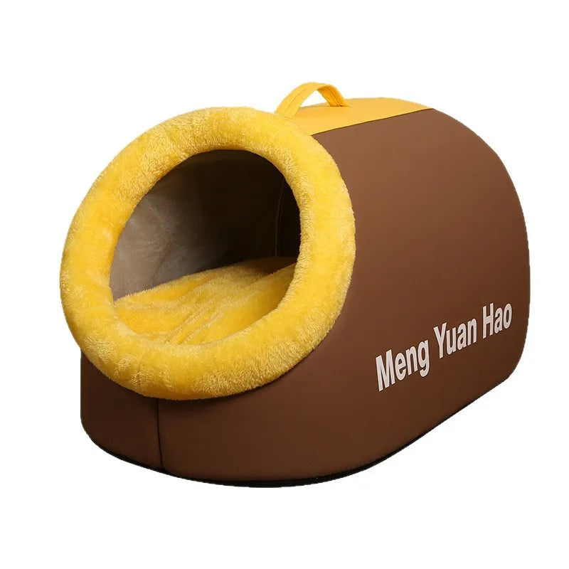 Winter Closed Cat Bed Leather Handheld Pet Bed Small Dog Bed Thickened and Fleece-Lined Warm Cat Sleeping Mat - Play Paws Toys
