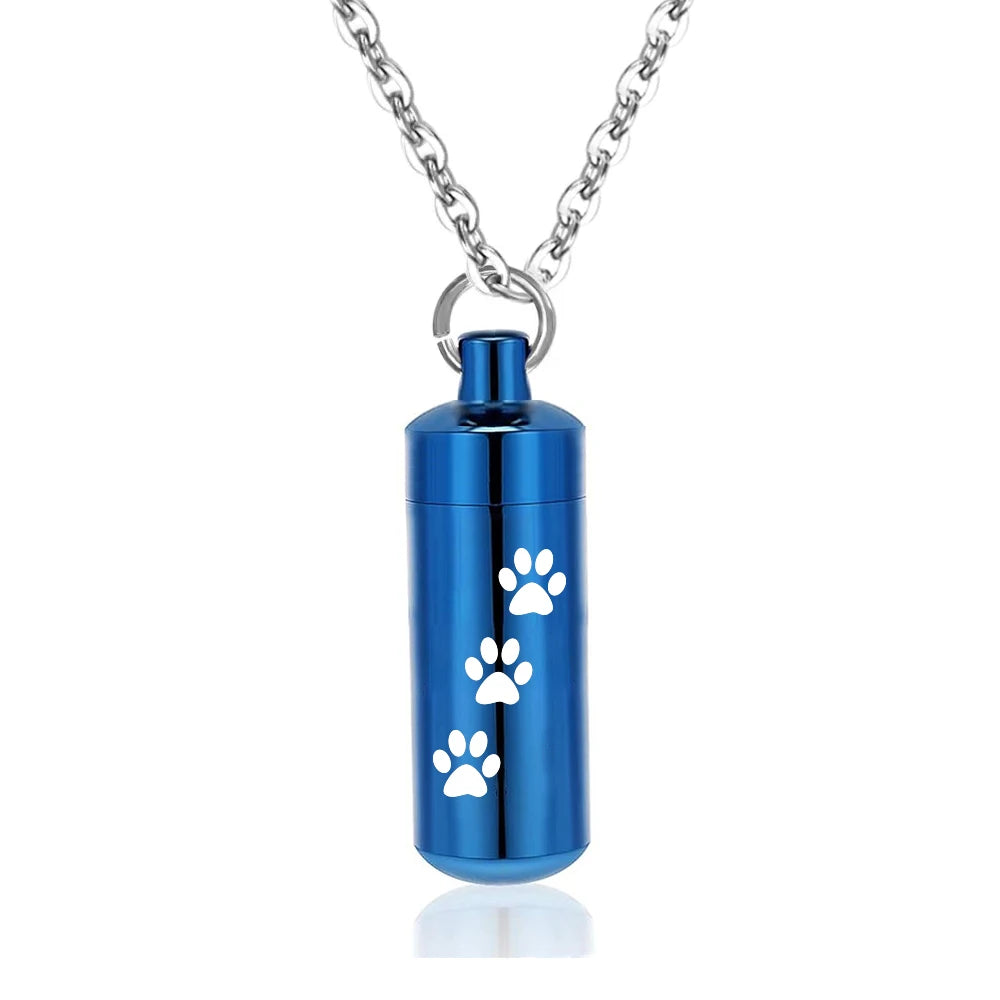 Pet Paws Ashes Jewelry Cremation Urn Memorial Pendant Necklace Aluminum Alloy Cylinder Ashes Jewelry for Ashes Women Men