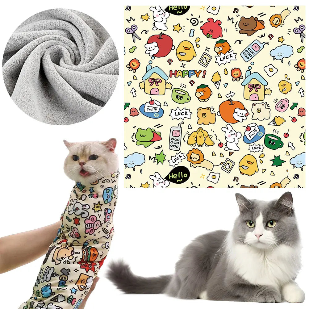 Cat Restraint Wrap Self-Adherent Cat Swaddle Burrito Wrap Anti-Bite Anti-Escape Cat Grooming Wrap for Pet Medical Nail Clipping