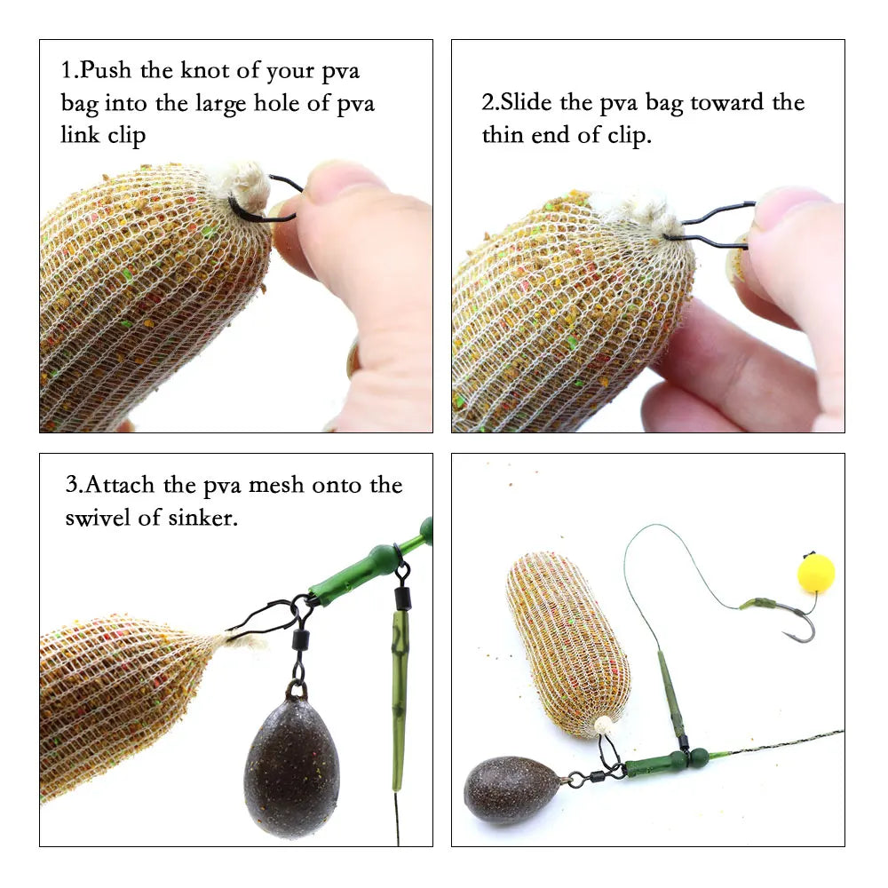20pcs Carp Fishing Accessories PVA Bag Link Clips Method Feeder Hair Rig Bait Boilie Connector Quick Change Swivels Fish Tackle