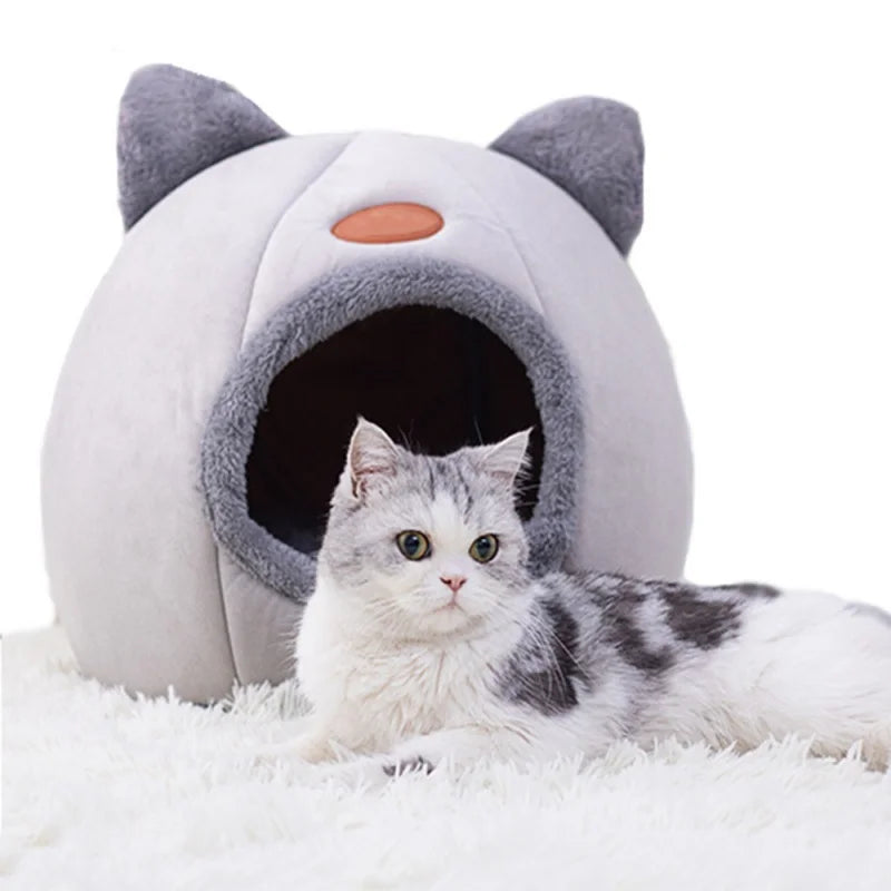 Winter Warm And Cold Proof Cat Bed Cozy Cat Cave Bed Cat Tent With Removable Cushion Pillow Cat Head Shape Cute Pet Supplies - Play Paws Toys