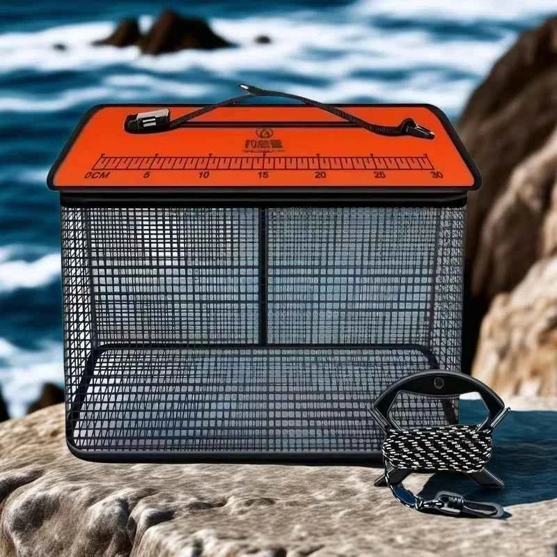 Floating fish basket, foldable fishing rack bucket, portable foldable fishing net for storing fishing equipment in the cage
