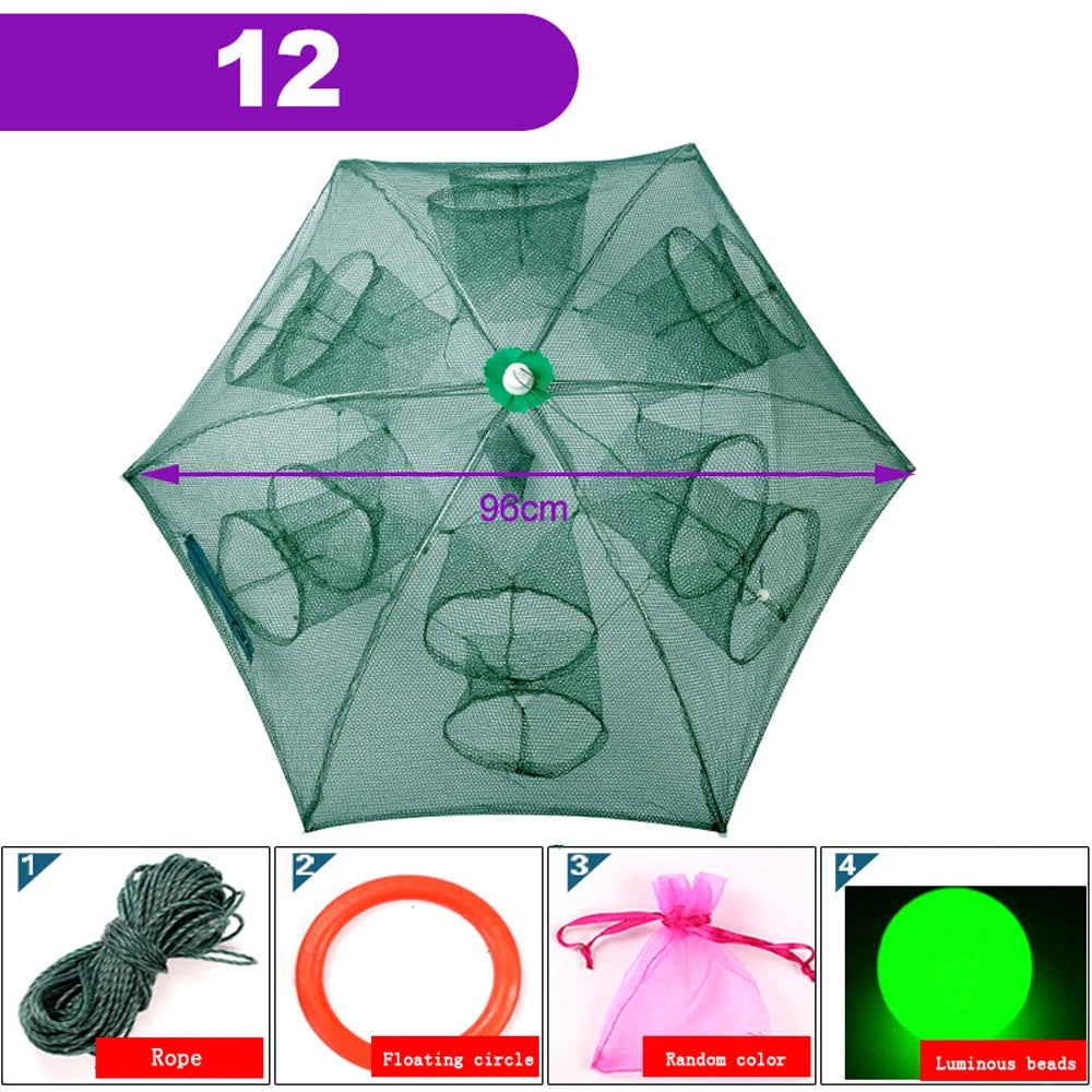 Portable Automatic 4-20 Hole Hand Fishing Net Hexagon Fish Network Casting Nets Crayfish Shrimp Catcher Tank Trap Cage Mesh Tool