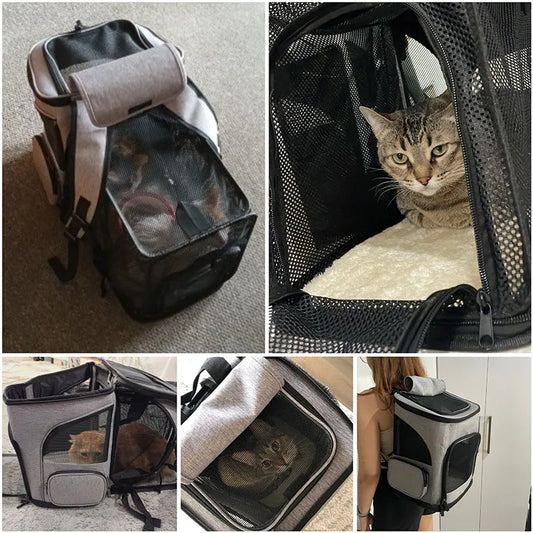Breathable Pet Cat Carrier Backpack Foldable Pet Carrier Transport Travel Bag Expandable Large Capacity Creative for Cats Dogs - Play Paws Toys