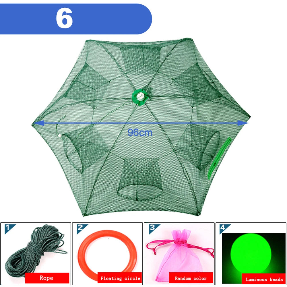 Portable Automatic 4-20 Hole Hand Fishing Net Hexagon Fish Network Casting Nets Crayfish Shrimp Catcher Tank Trap Cage Mesh Tool