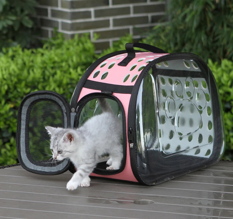Transparent Foldable Outdoor Pet Travel Carrier Bag Handbag Puppy & Kitten Capsule Transparent Portable Shoulder Strap Bag - Play Paws Toys