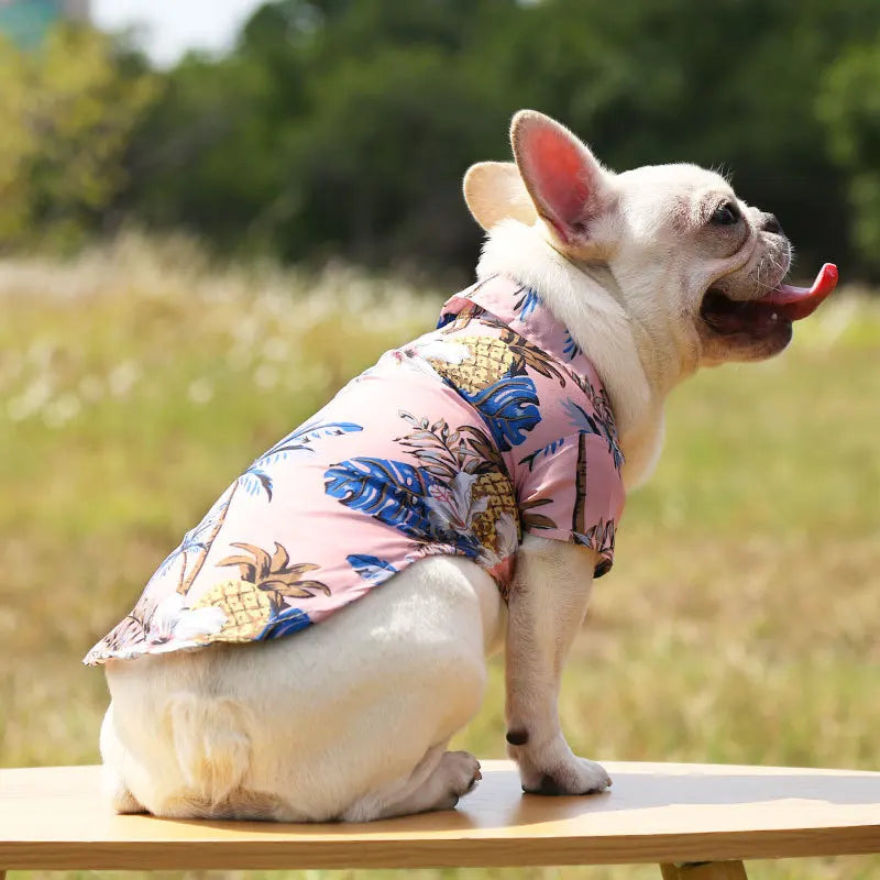 Summer Dog Clothes Coconut Tree Pineapple Flower Print Dog Cat Shirt Short Sleeve Fashion Beach Hawaiian Style Clothes For Pets
