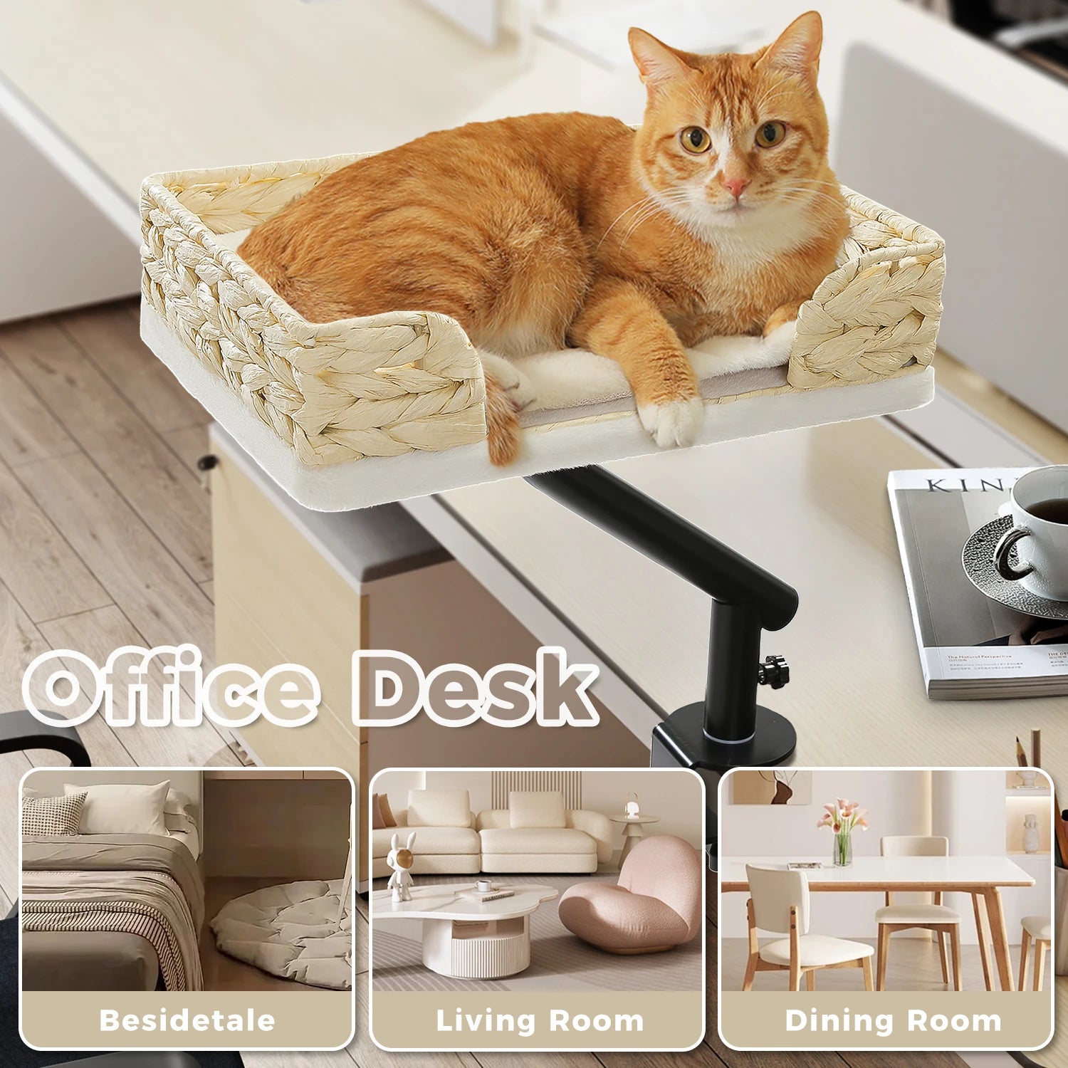 Cat Desk Bed, 360° Rotatable Cat Bed Stand for Indoor Cats, Adjustable Cat Basket, Cats Hammock for Table, Soft Cat Bed for Desk - Play Paws Toys