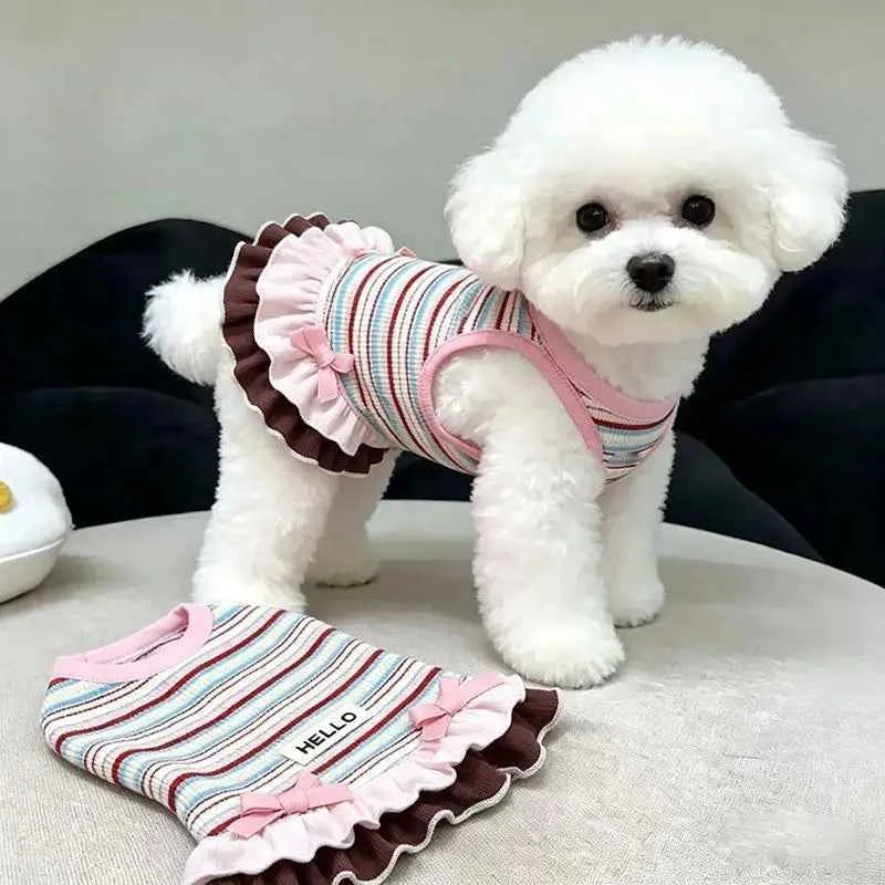 Comfortable Striped Pet Dress Anti Shedding All Season Apparel Stylish Outfit for Kitten Puppy Teddy Bichon Yorkie