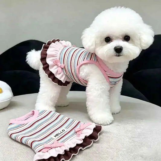 Comfortable Striped Pet Dress Anti Shedding All Season Apparel Stylish Outfit for Kitten Puppy Teddy Bichon Yorkie