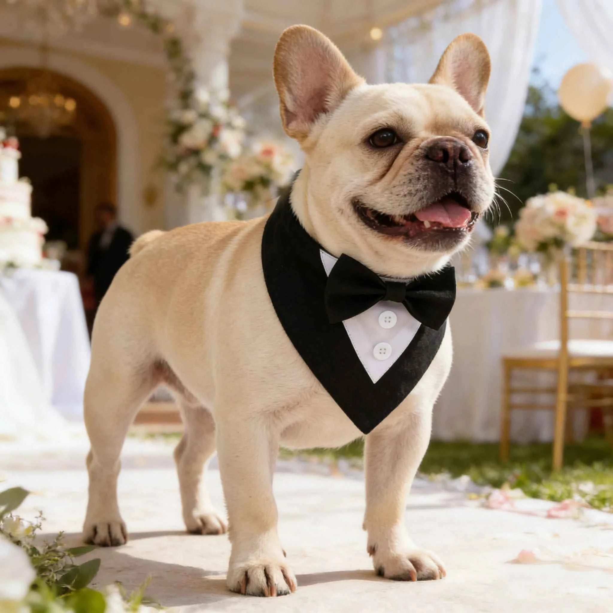 Sucado Handsome Wedding Pet Dog Bandana, Elegant Tuxedo Suit Scarf with Bowtie,  Luxury Formal Engagement Birthday Party Gifts