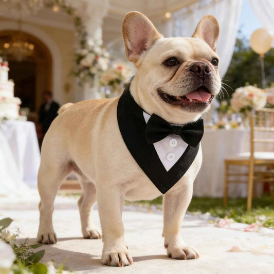 Sucado Handsome Wedding Pet Dog Bandana, Elegant Tuxedo Suit Scarf with Bowtie,  Luxury Formal Engagement Birthday Party Gifts