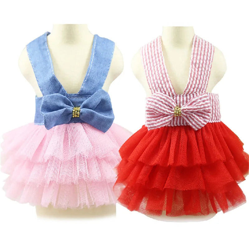 Dog Dress, Fashion Puppy Tutu Princess Dresses for Small Dogs Girl, Sweet Skirt with Dog Bowknot Clips, Spring Dog Cat Clothes