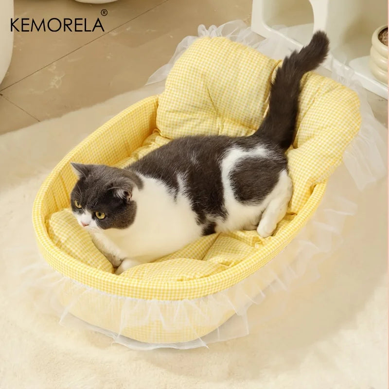 KEMORELA Gauze-edged Cat Princess Sofa Bed Washable and Removable - Universal Pet Mat for All Seasons Suitable for Cats and Dogs - Play Paws Toys