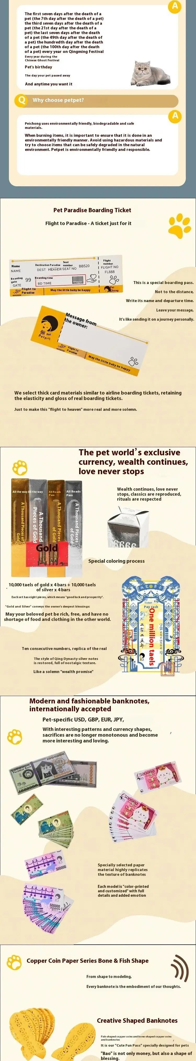 Heartfelt Pet Memorial Funeral Set for Dog Cat Paper Money Joss Paper Burning Tribute Offering Mourning Loss Remembrance Gift