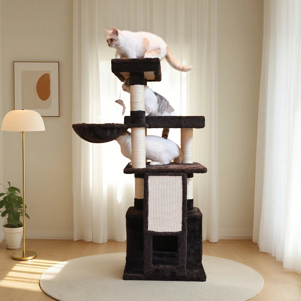 51 In Multi-Level Cat Tree Tower Space Saving Indoor Cat Playhouse with Scratching Board Cozy Condo Durable Plywood Construction