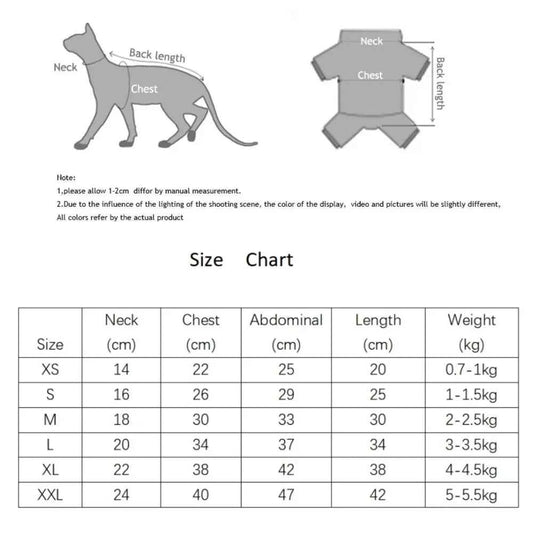 Sphynx Cat Clothes Summer 4-legged Cotton Pajamas Wound Anti-mite Sterilization for Female Cat Surgical Recovery Suit For Kitten