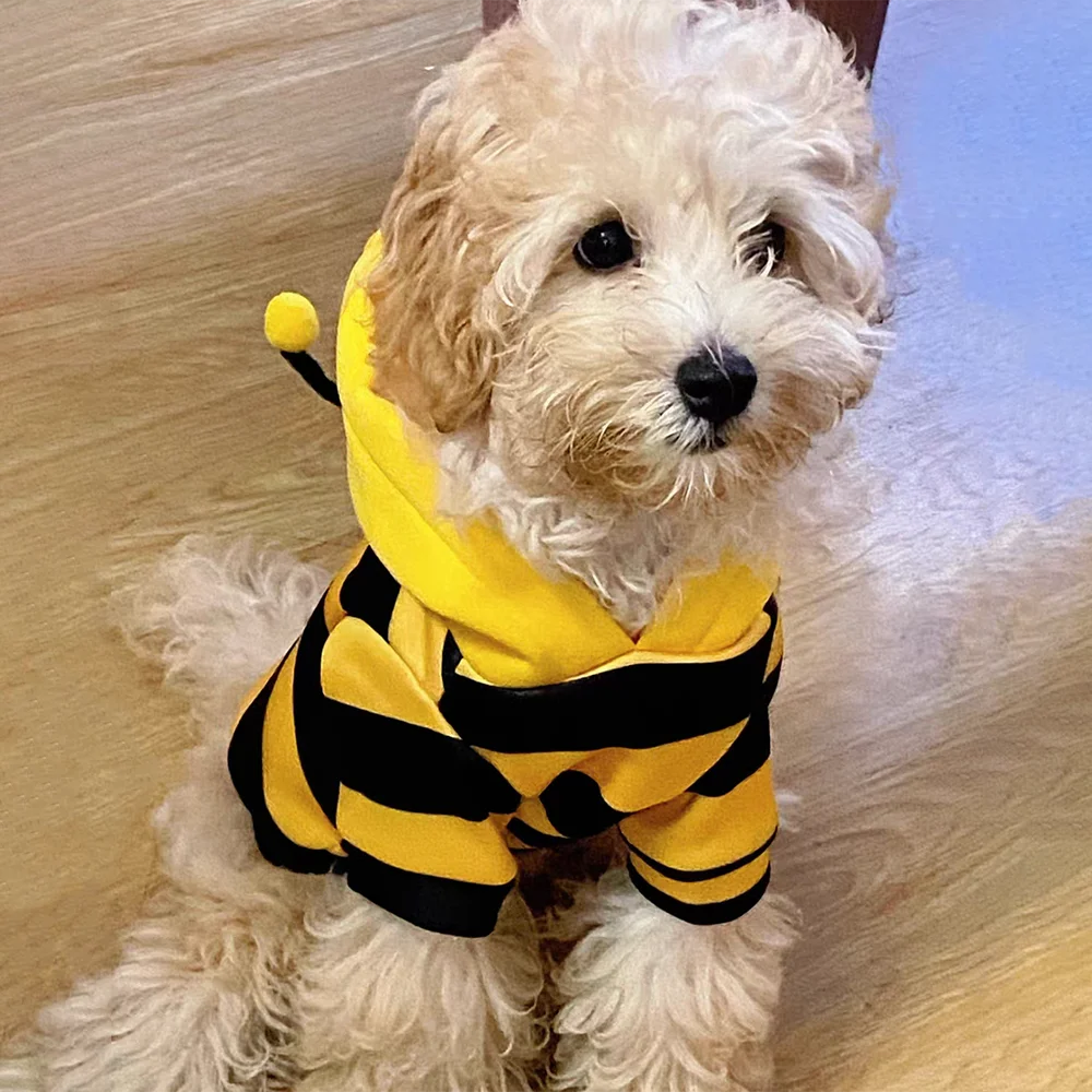 Cute Bee Costume Dog Cat Hoodie - thickened Pet Sweater Warm Outfit for Halloween Cosplay & Daily Wear