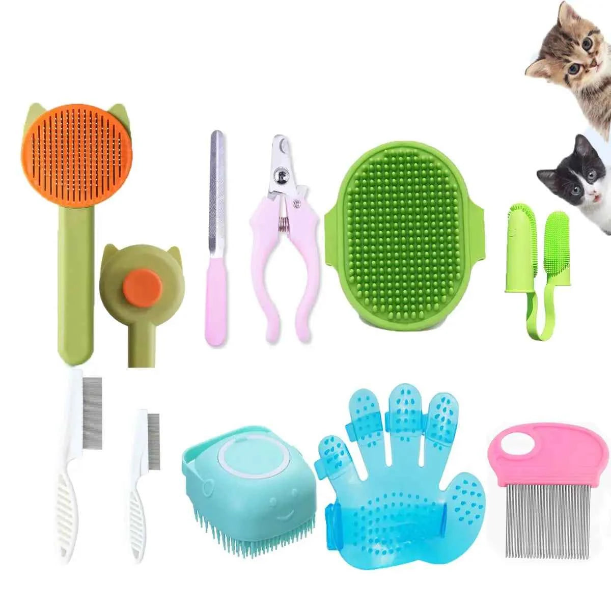 Complete Pet Grooming Kit - 10PCS: Brush, Nail Clipper, Comb & More for Dogs & Cats