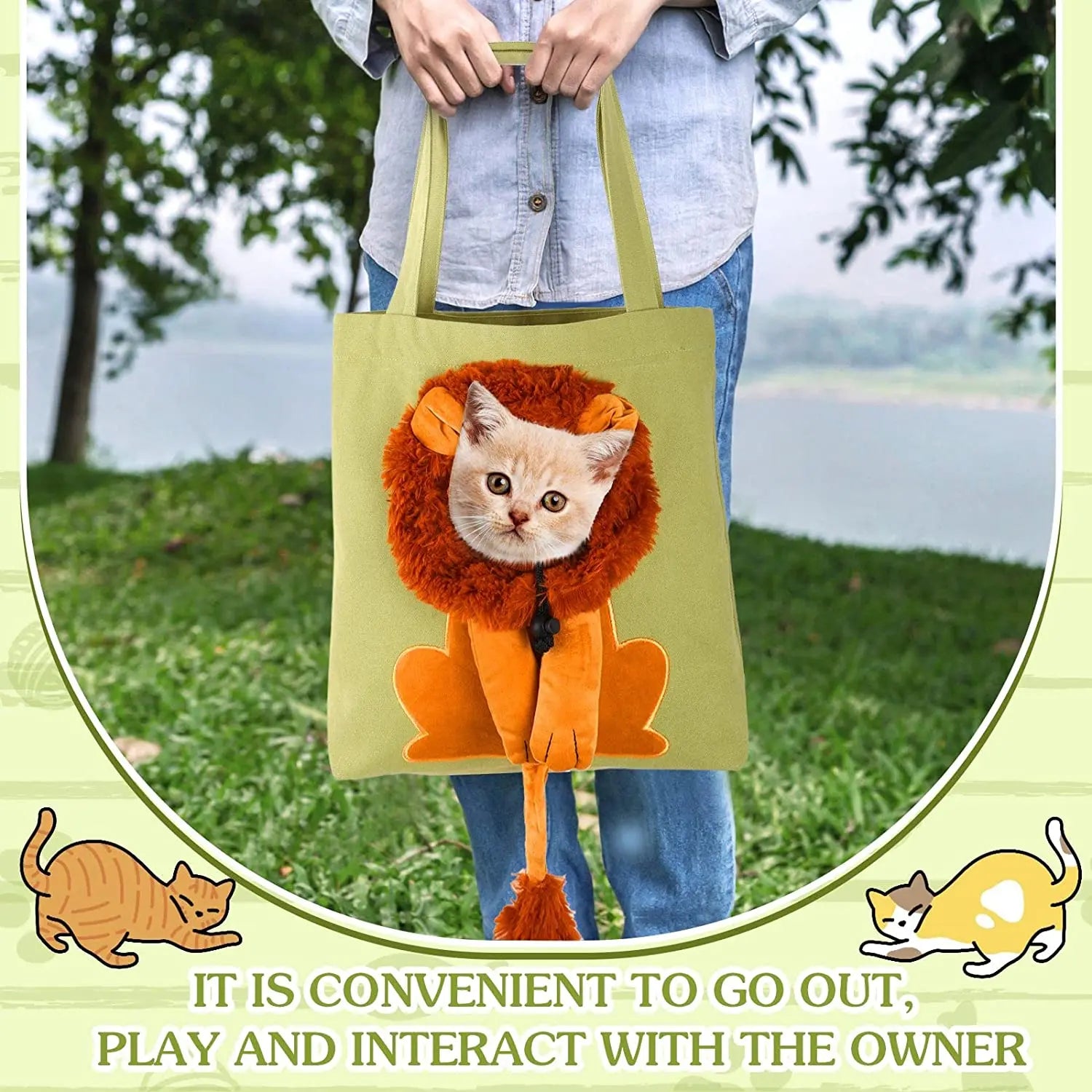 Pet Canvas Shoulder Bag Lion Shaped Carrier For Cat Comfortable Cats Carrying Pouch Handbag Puppy Messenger Bag For Out Travel - Play Paws Toys