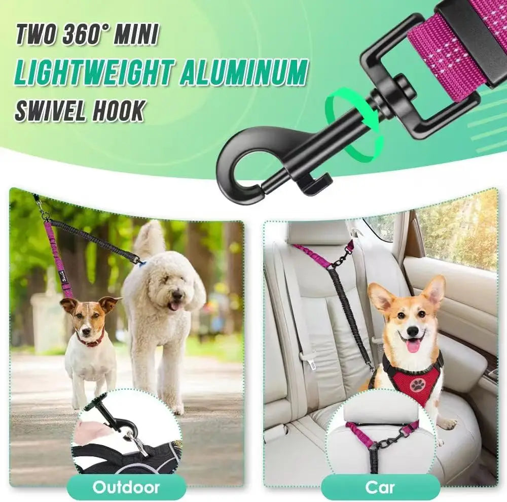 1.6ft Long Dual Dog Leash Attachment - Double Leashes for Training Small to Large Dogs - Adjustable Strap Shock Absorbing Bungee