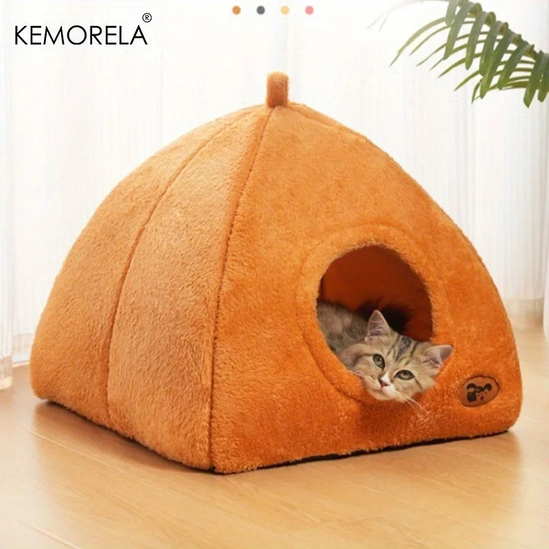 KEMORELA Winter Thickened Indoor Cat Bed 2-in-1 House Tent with Detachable Washable Soft Cushion Pillow Unassembled 2025 Model - Play Paws Toys