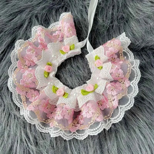 Girls Lace Cat Dog Collar Luxury Wedding Bride Neck Decoration Pink Blue Purple Red Floral Pet Bibs Necklace Scarf For Small Dog