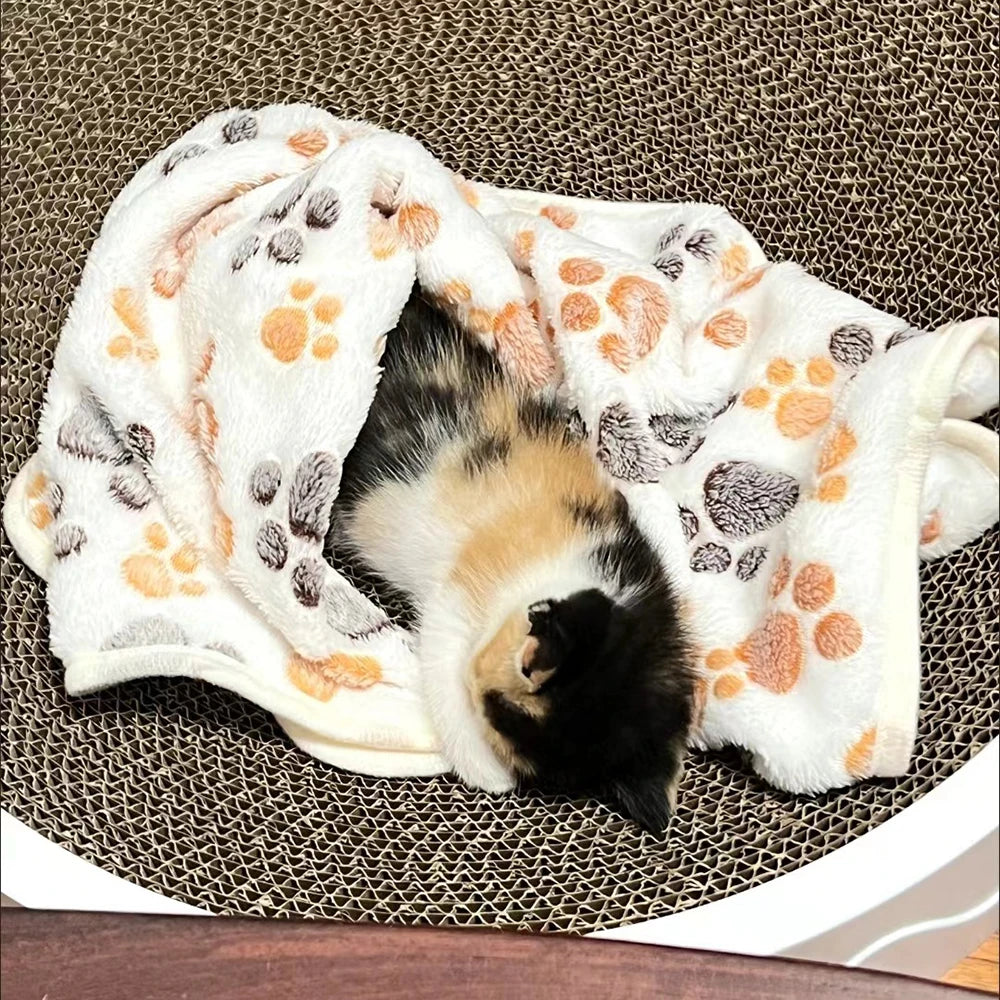 Warm Pet Cat Blanket Autumn Winter Cozy Thicken Fleece Kitten Footprint Bed Mat for Small Medium Big Cats Dog Chihuahua Supplies - Play Paws Toys