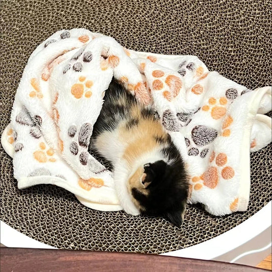 Warm Pet Cat Blanket Autumn Winter Cozy Thicken Fleece Kitten Footprint Bed Mat for Small Medium Big Cats Dog Chihuahua Supplies - Play Paws Toys