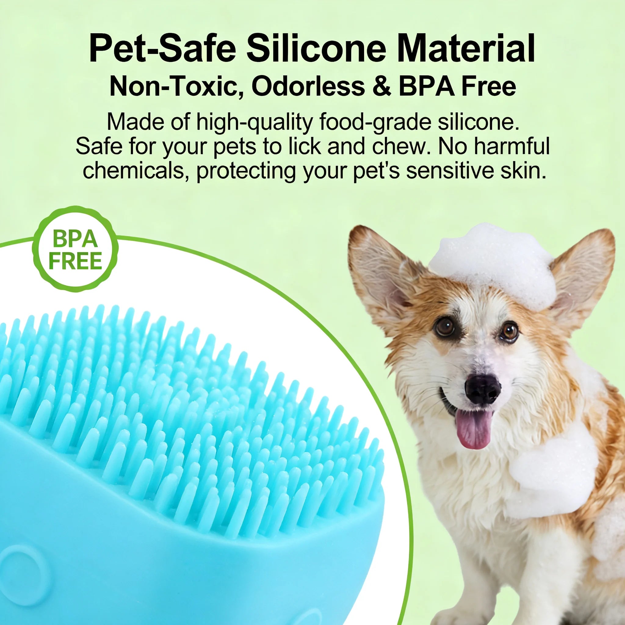 Pet Bath & Massage Brush 2-in-1 Silicone Dog Cat Grooming Tool with Shampoo Dispenser for Bathing Washing Sensitive Skin Puppies and Kittens