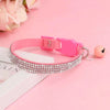Soft Pink Suede Leather Cat Collar - Cute Bling Rhinestone Design, with Bell & Safety Breakaway Buckle, Adjustable XS/S Sizes