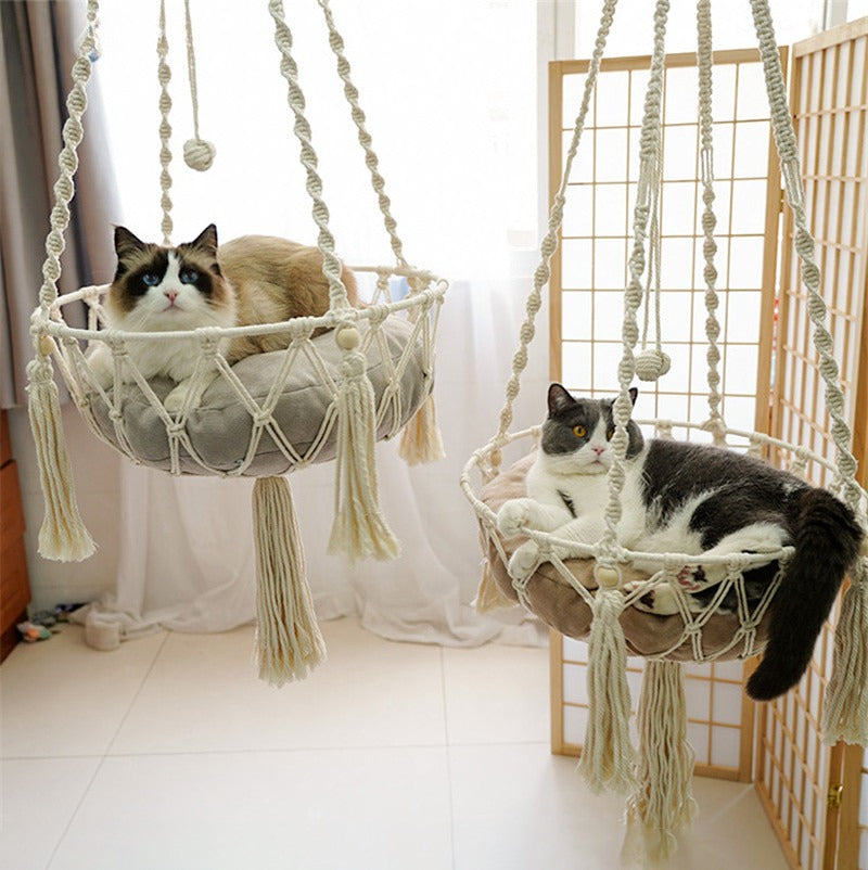 Winter Pet Hammock Cat Swing Hand Woven Cotton Rope Cats Hanging Basket  Kitten Hanging String Den Indoor Pend Nest Pet Supplies - Play Paws Toys