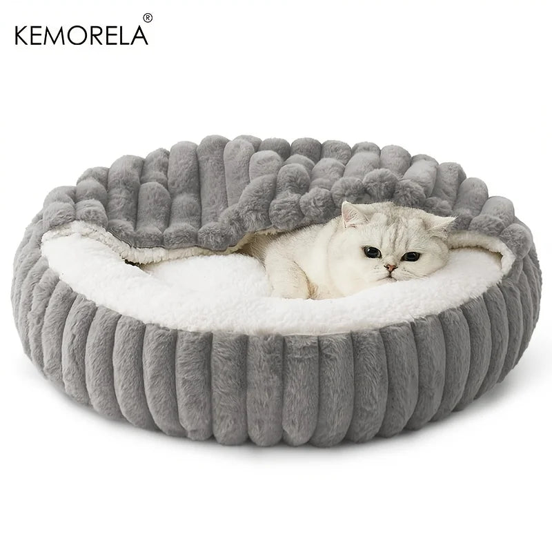 Calming Warm Kitten Bed Round Hooded Cat Cave, Indoor Puppy Sleeping Bed Suitable for Cat Dog Non-Slip Bottom Cat Cushion - Play Paws Toys