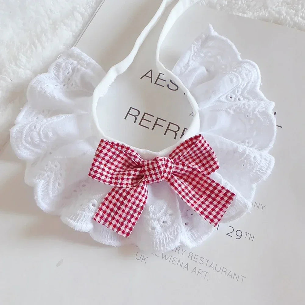 Cute Dog Collar Lace Bowknot Pearl Cat Necklace Sweet Neck Decoration Elegant Gentle Puppy Necktie Kitten Bibs Pet Supplies