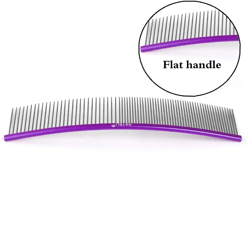 19cm Pet Curved Comb Stainless Combs Professional Pet Grooming Comb Dense Sparse Teeth Dog Cat Cleaning Brush Open Knot Combmb
