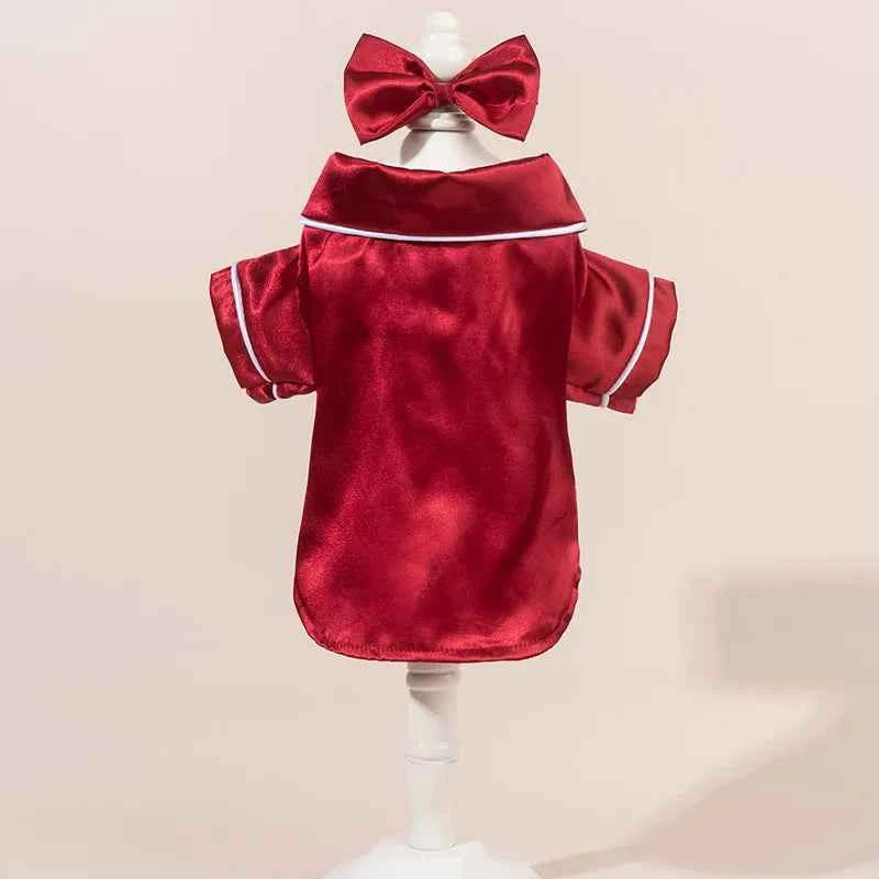 Pet  Pajama Set - Cute Solid Color Cat Dog Pajamas with Flower Headband Accessories, Soft Harness-Free Home Outfit