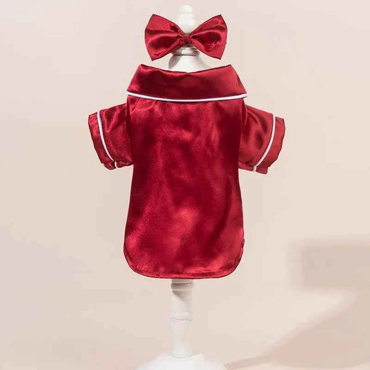 Pet  Pajama Set - Cute Solid Color Cat Dog Pajamas with Flower Headband Accessories, Soft Harness-Free Home Outfit