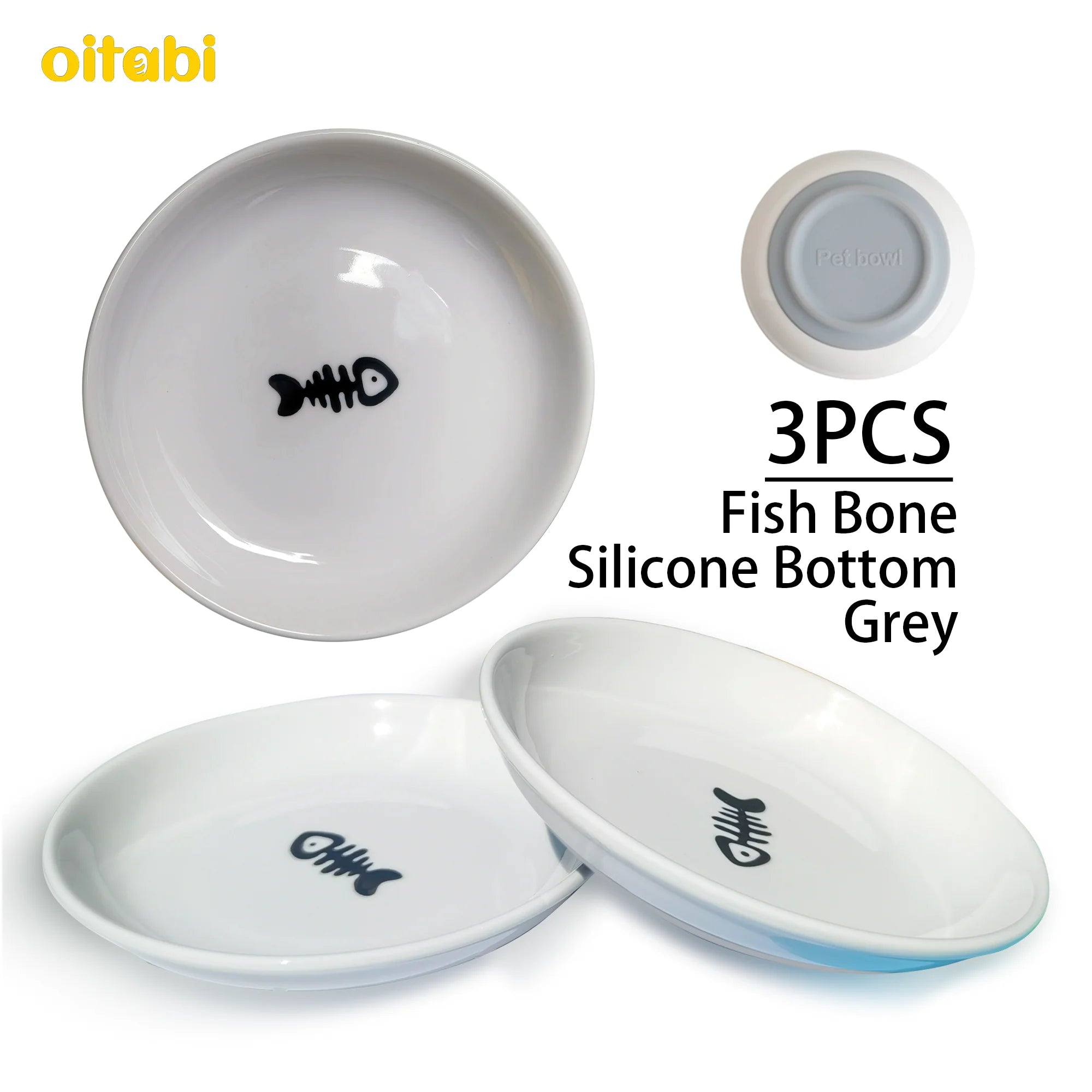 Oitabi 3PCS No Spill Cat Bowls Sets, Cat Food Bowl, Anti Whisker Fatigue Ceramic Cat Dishes Set, Shallow Wide Kitten Plates - Play Paws Toys