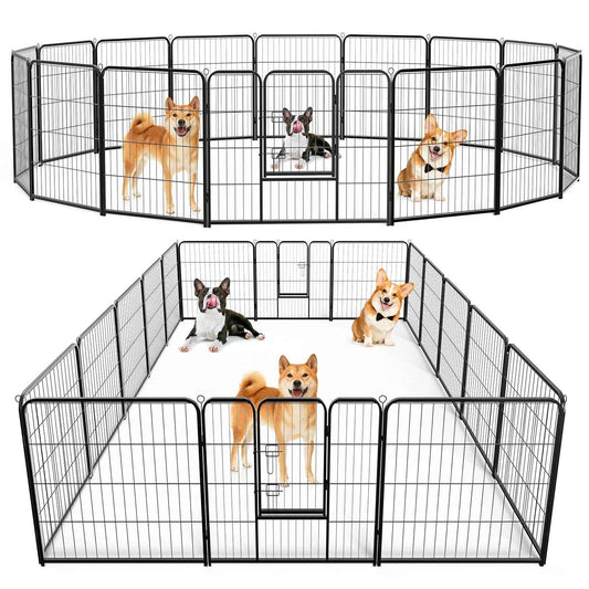 JHK 16 Panels Dog Playpen Pet Fence Metal 24 Inch to 32 Inch Foldable Large Dog Puppy Exercise for Yard Gate Camping Outdoor